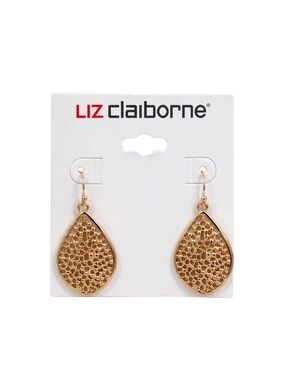 Liz Claiborne Gold Teardrop Filigree Dangle Earrings